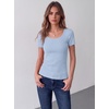 Zeagoo Womens Tops Short Sleeve Rib Knit Basic Tee Scoop Neck Fitted Shirt(Light Blue)