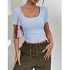 Zeagoo Womens Tops Short Sleeve Rib Knit Basic Tee Scoop Neck Fitted Shirt(Light Blue)