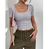 Zeagoo Womens Tops Short Sleeve Rib Knit Basic Tee Scoop Neck Fitted Shirt(Light Grey)