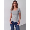 Zeagoo Womens Tops Short Sleeve Rib Knit Basic Tee Scoop Neck Fitted Shirt(Light Grey)