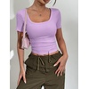 Zeagoo Womens Tops Short Sleeve Rib Knit Basic Tee Scoop Neck Fitted Shirt(Light Purple)