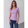 Zeagoo Womens Tops Short Sleeve Rib Knit Basic Tee Scoop Neck Fitted Shirt(Light Purple)