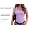 Zeagoo Womens Tops Short Sleeve Rib Knit Basic Tee Scoop Neck Fitted Shirt(Light Purple)