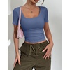 Zeagoo Womens Tops Short Sleeve Rib Knit Basic Tee Scoop Neck Fitted Shirt(Navy)