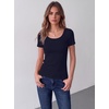 Zeagoo Womens Tops Short Sleeve Rib Knit Basic Tee Scoop Neck Fitted Shirt(Navy Blue)