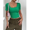 Zeagoo Womens Tops Short Sleeve Rib Knit Basic Tee Scoop Neck Fitted Shirt(Oasis)