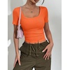 Zeagoo Womens Tops Short Sleeve Rib Knit Basic Tee Scoop Neck Fitted Shirt(Orange)