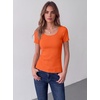 Zeagoo Womens Tops Short Sleeve Rib Knit Basic Tee Scoop Neck Fitted Shirt(Orange)