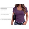 Zeagoo Womens Tops Short Sleeve Rib Knit Basic Tee Scoop Neck Fitted Shirt(Purple)