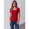 Zeagoo Womens Tops Short Sleeve Rib Knit Basic Tee Scoop Neck Fitted Shirt(Red)