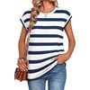 Zeagoo Womens Tops Summer Casual Cap Sleeve Tshirts Shirts Business Blouses(Blue White Striped)