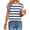 Zeagoo Womens Tops Summer Casual Cap Sleeve Tshirts Shirts Business Blouses(Blue White Striped)