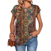 Zeagoo Womens Tops Summer Casual Cap Sleeve Tshirts Shirts Business Blouses(Brown Boho Print)