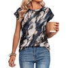 Zeagoo Womens Tops Summer Casual Cap Sleeve Tshirts Shirts Business Blouses(Navy Printed)