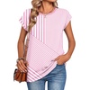 Zeagoo Womens Tops Summer Casual Cap Sleeve Tshirts Shirts Business Blouses(Pink Stripes)