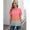 Zeagoo Womens Tshirt Short Sleeve Summer Tops Crewneck Casual Basic Tee Shirts Spring Clothes Trendy Outfit(Z Gradient Blue Pink 218)