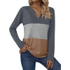 Zeagoo Women’s Waffle Shirts V Neck Long Sleeve Tops Color Block T-Shirts Casual Pullover Tunics 2025 Fashion Basic Tees(A-charcoal/Gray/Brown)
