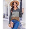 Zeagoo Women’s Waffle Shirts V Neck Long Sleeve Tops Color Block T-Shirts Casual Pullover Tunics 2025 Fashion Basic Tees(A-charcoal/Gray/Brown)