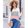 Zeagoo Women’s Waffle Shirts V Neck Long Sleeve Tops Color Block T-Shirts Casual Pullover Tunics 2025 Fashion Basic Tees(A-white/Gray/Pink)