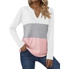 Zeagoo Women’s Waffle Shirts V Neck Long Sleeve Tops Color Block T-Shirts Casual Pullover Tunics 2025 Fashion Basic Tees(A-white/Gray/Pink)