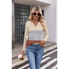Zeagoo Women’s Waffle Shirts V Neck Long Sleeve Tops Color Block T-Shirts Casual Pullover Tunics 2025 Fashion Basic Tees(Beige/Gray/Terracotta)