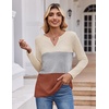 Zeagoo Women’s Waffle Shirts V Neck Long Sleeve Tops Color Block T-Shirts Casual Pullover Tunics 2025 Fashion Basic Tees(Beige/Gray/Terracotta)