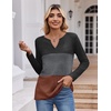Zeagoo Women’s Waffle Shirts V Neck Long Sleeve Tops Color Block T-Shirts Casual Pullover Tunics 2025 Fashion Basic Tees(Black/Charcoal/Caramel)
