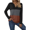 Zeagoo Women’s Waffle Shirts V Neck Long Sleeve Tops Color Block T-Shirts Casual Pullover Tunics 2025 Fashion Basic Tees(Black/Charcoal/Caramel)