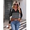 Zeagoo Women’s Waffle Shirts V Neck Long Sleeve Tops Color Block T-Shirts Casual Pullover Tunics 2025 Fashion Basic Tees(Black/Charcoal/Caramel)