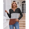 Zeagoo Women’s Waffle Shirts V Neck Long Sleeve Tops Color Block T-Shirts Casual Pullover Tunics 2025 Fashion Basic Tees(Black/Gray/Caramel)