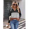 Zeagoo Women’s Waffle Shirts V Neck Long Sleeve Tops Color Block T-Shirts Casual Pullover Tunics 2025 Fashion Basic Tees(Black/Gray/Caramel)