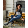 Zeagoo Women’s Waffle Shirts V Neck Long Sleeve Tops Color Block T-Shirts Casual Pullover Tunics 2025 Fashion Basic Tees(Black/Gray/Deep Blue)