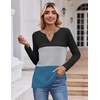 Zeagoo Women’s Waffle Shirts V Neck Long Sleeve Tops Color Block T-Shirts Casual Pullover Tunics 2025 Fashion Basic Tees(Black/Gray/Deep Blue)