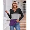 Zeagoo Women’s Waffle Shirts V Neck Long Sleeve Tops Color Block T-Shirts Casual Pullover Tunics 2025 Fashion Basic Tees(Black/Gray/Purple)
