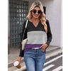 Zeagoo Women’s Waffle Shirts V Neck Long Sleeve Tops Color Block T-Shirts Casual Pullover Tunics 2025 Fashion Basic Tees(Black/Gray/Purple)