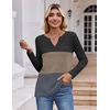 Zeagoo Women’s Waffle Shirts V Neck Long Sleeve Tops Color Block T-Shirts Casual Pullover Tunics 2025 Fashion Basic Tees(Black/Khaki/Deep Gray)
