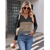 Zeagoo Women’s Waffle Shirts V Neck Long Sleeve Tops Color Block T-Shirts Casual Pullover Tunics 2025 Fashion Basic Tees(Black/Khaki/Deep Gray)