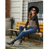 Zeagoo Women’s Waffle Shirts V Neck Long Sleeve Tops Color Block T-Shirts Casual Pullover Tunics 2025 Fashion Basic Tees(Black/Khaki/Deep Gray)