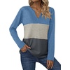 Zeagoo Women’s Waffle Shirts V Neck Long Sleeve Tops Color Block T-Shirts Casual Pullover Tunics 2025 Fashion Basic Tees(Blue/Beige/Charcoal)