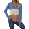 Zeagoo Women’s Waffle Shirts V Neck Long Sleeve Tops Color Block T-Shirts Casual Pullover Tunics 2025 Fashion Basic Tees(Blue/Light Brown/Brown)