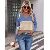 Zeagoo Women’s Waffle Shirts V Neck Long Sleeve Tops Color Block T-Shirts Casual Pullover Tunics 2025 Fashion Basic Tees(Blue/Light Brown/Brown)