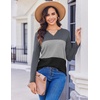Zeagoo Women’s Waffle Shirts V Neck Long Sleeve Tops Color Block T-Shirts Casual Pullover Tunics 2025 Fashion Basic Tees(Charcoal/Gray/Black)