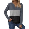 Zeagoo Women’s Waffle Shirts V Neck Long Sleeve Tops Color Block T-Shirts Casual Pullover Tunics 2025 Fashion Basic Tees(Charcoal/Gray/Black)
