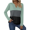 Zeagoo Women’s Waffle Shirts V Neck Long Sleeve Tops Color Block T-Shirts Casual Pullover Tunics 2025 Fashion Basic Tees(Mint/Charcoal/Black)
