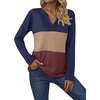 Zeagoo Women’s Waffle Shirts V Neck Long Sleeve Tops Color Block T-Shirts Casual Pullover Tunics 2025 Fashion Basic Tees(Navy Blue/Brown/Red)
