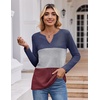 Zeagoo Women’s Waffle Shirts V Neck Long Sleeve Tops Color Block T-Shirts Casual Pullover Tunics 2025 Fashion Basic Tees(Navy Blue/Gray/Burgundy)