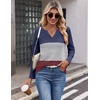 Zeagoo Women’s Waffle Shirts V Neck Long Sleeve Tops Color Block T-Shirts Casual Pullover Tunics 2025 Fashion Basic Tees(Navy Blue/Gray/Burgundy)