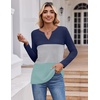 Zeagoo Women’s Waffle Shirts V Neck Long Sleeve Tops Color Block T-Shirts Casual Pullover Tunics 2025 Fashion Basic Tees(Navy Blue/Gray/Green)
