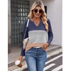 Zeagoo Women’s Waffle Shirts V Neck Long Sleeve Tops Color Block T-Shirts Casual Pullover Tunics 2025 Fashion Basic Tees(Navy Blue/Gray/Light Brown)