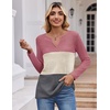 Zeagoo Women’s Waffle Shirts V Neck Long Sleeve Tops Color Block T-Shirts Casual Pullover Tunics 2025 Fashion Basic Tees(Pink Purple/Beige/Dark Gray)